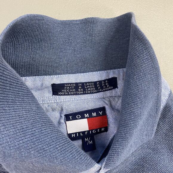 Vtg Tommy Hilfiger Polo Shirt Mens Medium Colorblock Striped Crest Logo Y2K 90s - Picture 7 of 8